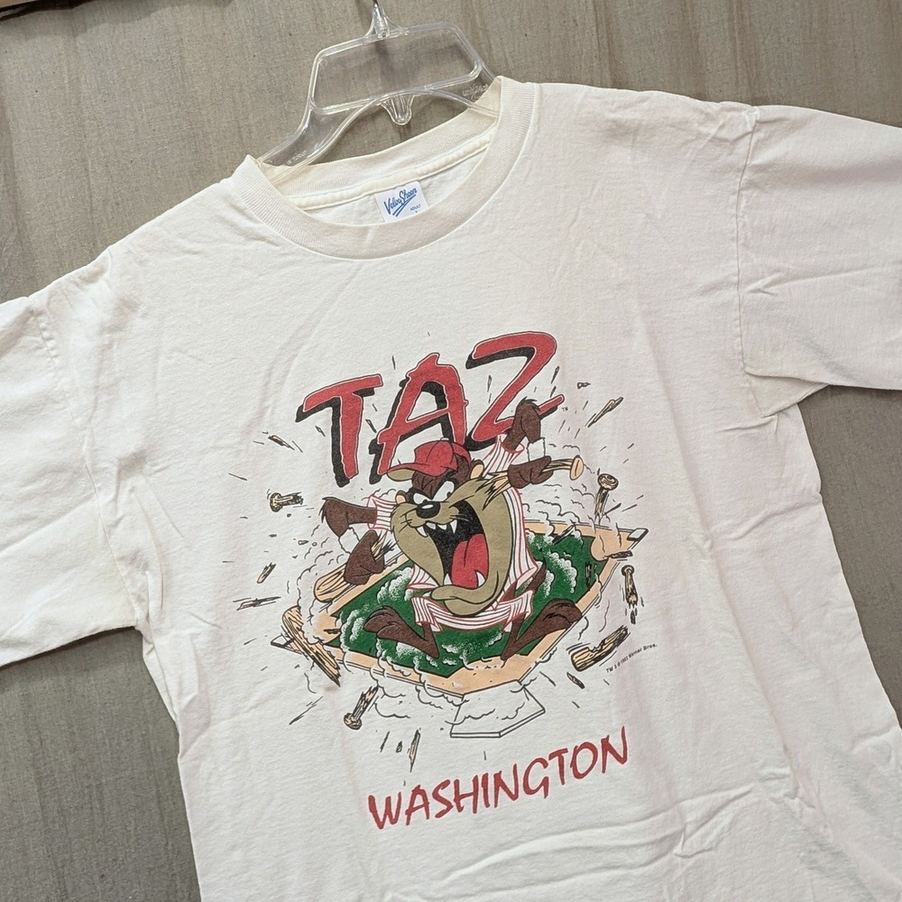 Vintage 1992 Taz Washington Baseball T-Shirt Velva Sheen Single Stitch Large